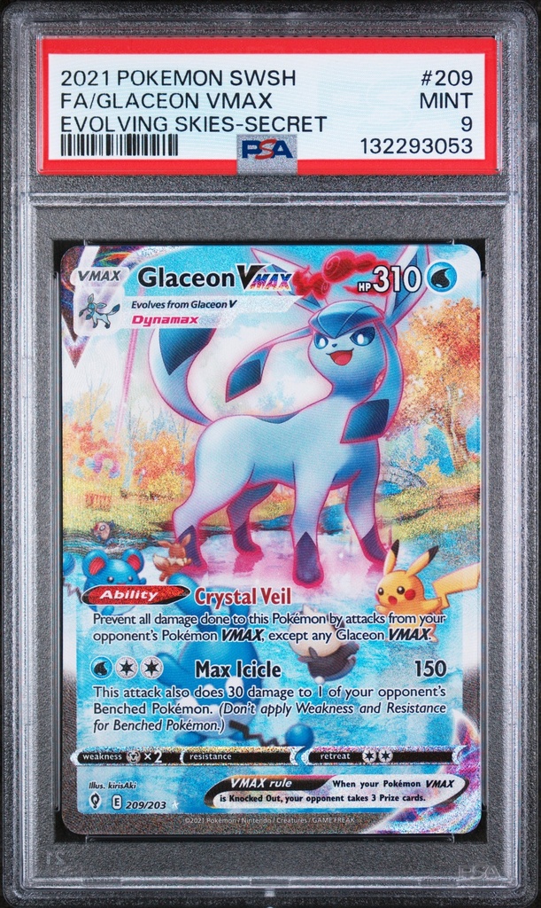 FA-GLACEON VMAX 209 POKEMON SWORD & SHIELD EVOLVING SKIES - EN - PSA MINT 9 - Graded Slab