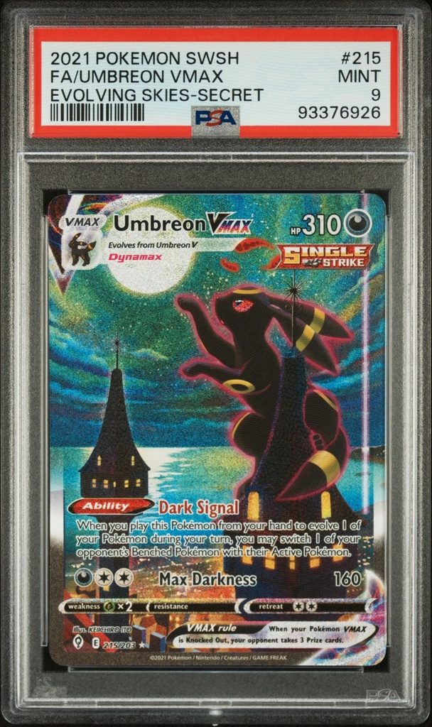 FA-UMBREON VMAX 215 POKEMON SWORD & SHIELD EVOLVING SKIES - EN - PSA MINT 9 - Graded Slab