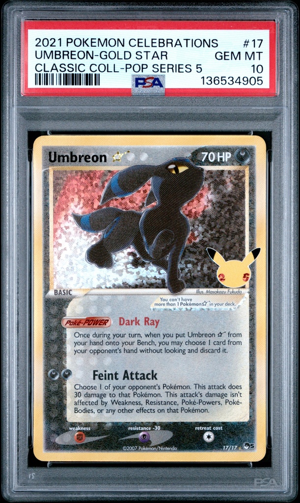 UMBREON-GOLD STAR 17 POKEMON CELEBRATIONS CLASSIC COLLECTION - EN - PSA GEM MT 10 - Graded Slab