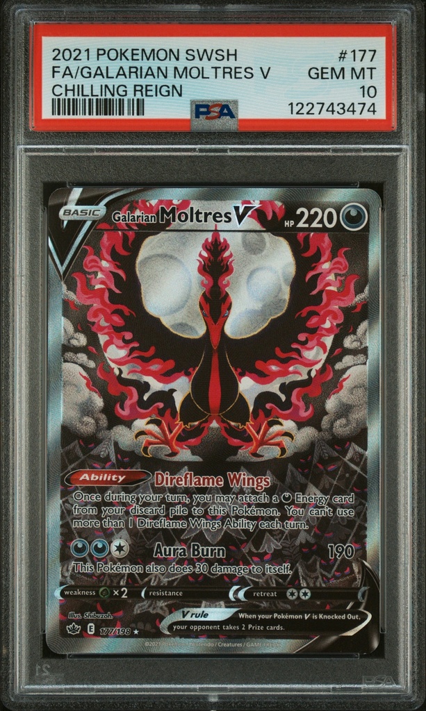 GALARIAN MOLTRES V 177 POKEMON SWORD & SHIELD CHILLING REIGN - EN - PSA GEM MT 10 - Graded Slab