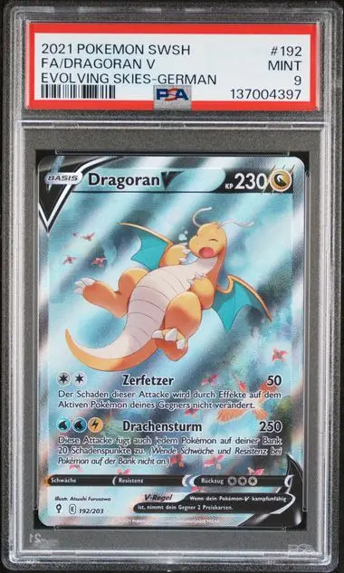 Dragonite V (Dragoran) 192 Evolving Skies (FA) - DE - PSA Mint 9 - Graded Slab