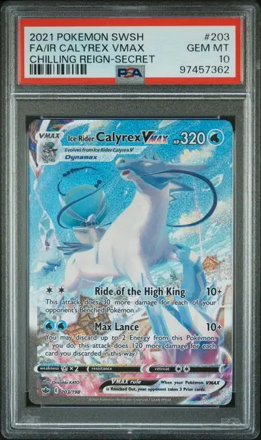 Ice Rider Calyrex VMAX Full Art IR Secret 203 Chilling Reign - EN - PSA GEM MT 10