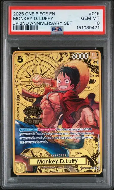 Monkey D. Luffy Full Art 015 2nd Anniversary Set - EN - PSA GEM MT 10
