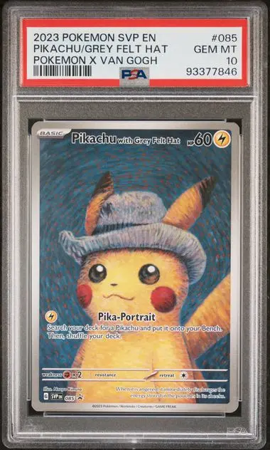 Pikachu with Grey Felt Hat Promo 085 Pokémon x Van Gogh - EN - PSA GEM MT 10