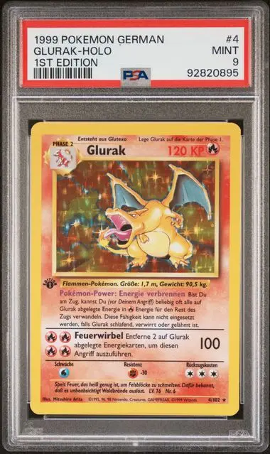 Charizard (Glurak) Holo 1st Edition 4 Base Set - DE - PSA MINT 9
