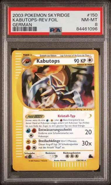 Kabutops Reverse Foil 150 Skyridge - DE - PSA NM-MT 8