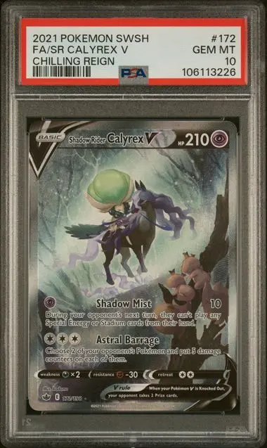 Shadow Rider Calyrex V Full Art Super Rare 172 Chilling Reign - EN - PSA GEM MT 10