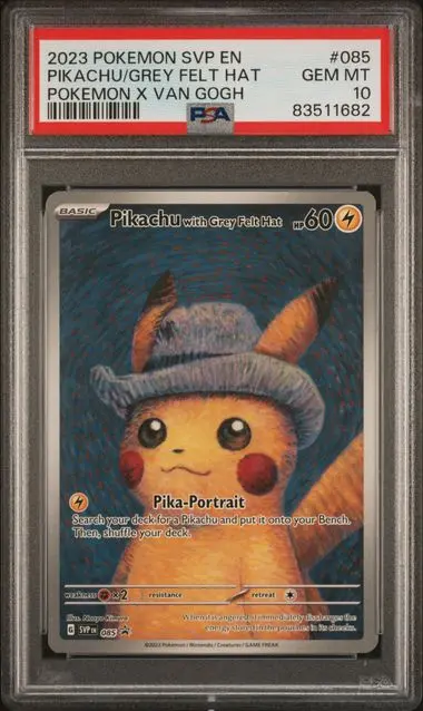 Pikachu with Grey Felt Hat Promo 085 Pokémon x Van Gogh - EN - PSA GEM MT 10