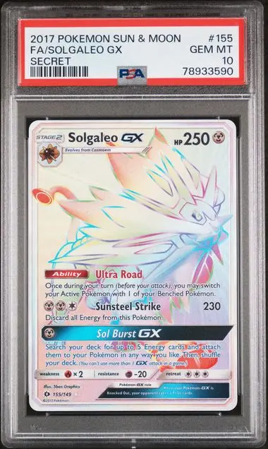 Solgaleo GX Full Art Secret 155 Sun & Moon - EN - PSA GEM MT 10