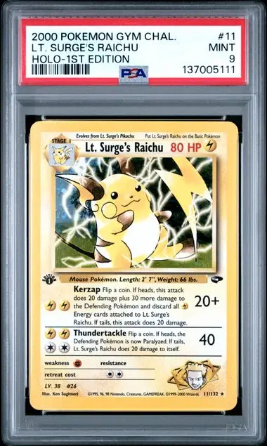 Lt. Surge's Raichu Holo 1st Edition 11 Gym Challenge - EN - PSA MINT 9