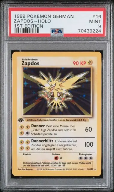 Zapdos (Zapdos) Holo 1st Edition 16 Base Set - DE - PSA MINT 9