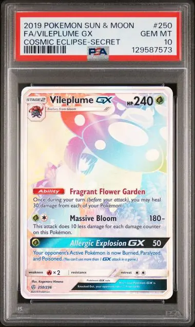 Vileplume GX Full Art Secret 250 Cosmic Eclipse - EN - PSA GEM MT 10