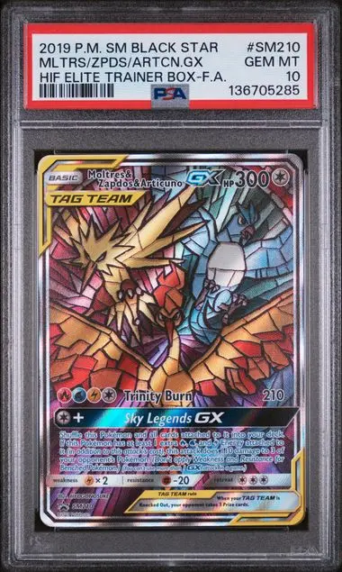 Moltres & Zapdos & Articuno GX Full Art Black Star Promo SM210 Hidden Fates Elite Trainer Box - EN - PSA GEM MT 10