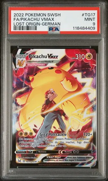 Pikachu VMAX Full Art Trainer Gallery TG17 Lost Origin - DE - PSA MINT 9