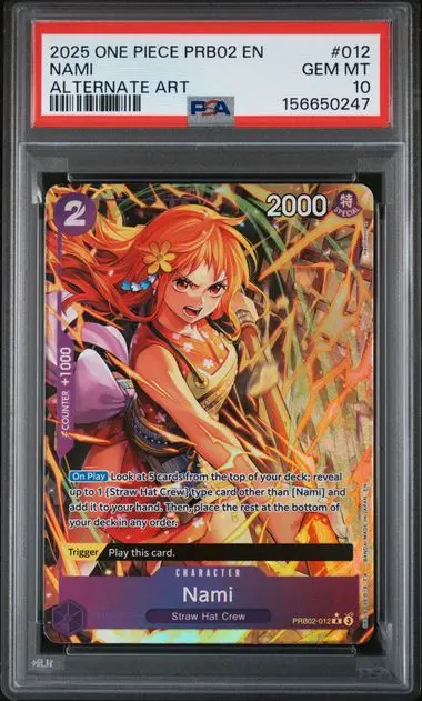 2025 One Piece Prb02-Premium Booster -One Piece Card the Best- Vol.2 Nami Alternate Art #012 PSA 10
