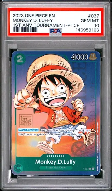 2023 One Piece Promos Monkey D. Luffy 1st Anniversary Tournament-Participation #037 PSA 10