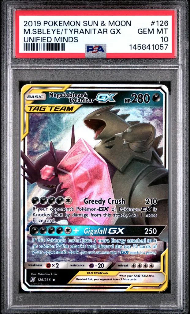 2019 Pokemon Sun & Moon Unified Minds Mega Sableye & Tyranitar Gx #126 PSA 10