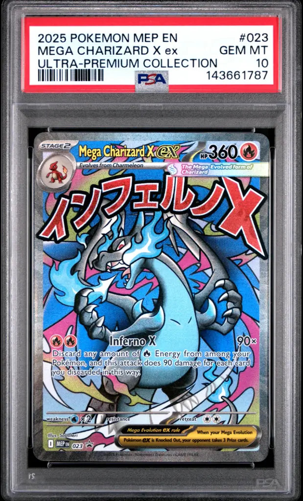 2025 Pokemon Mep En-Me Black Star Promo Mega Charizard X Ex Mega Charizard X Ex Ultra-Premium Collection #023 PSA 10