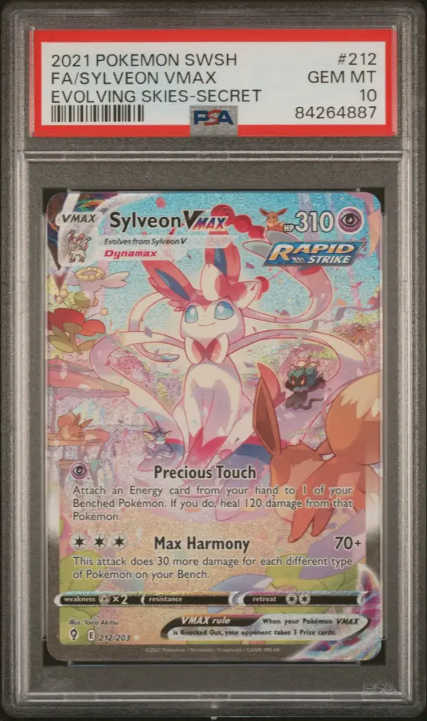 2021 Pokemon Sword & Shield Evolving Skies Full Art / Sylveon Vmax Secret #212 PSA 10