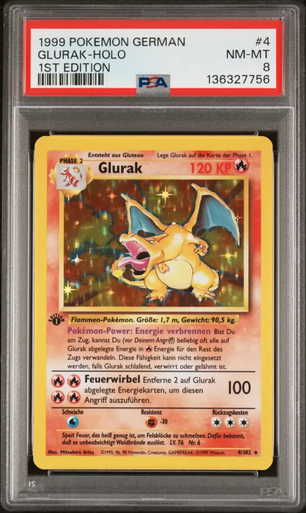 1999 Pokemon German Glurak-Holo 1st Edition #4 PSA 8