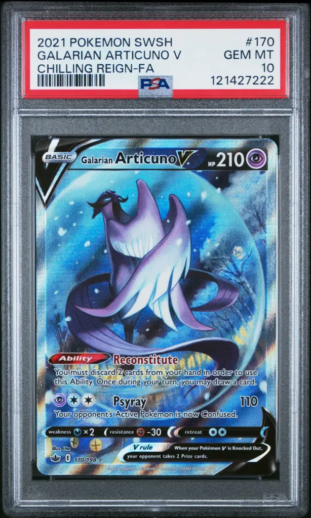 2021 Pokemon Sword & Shield Chilling Reign Full Art / Galarian Articuno V #170 PSA 10