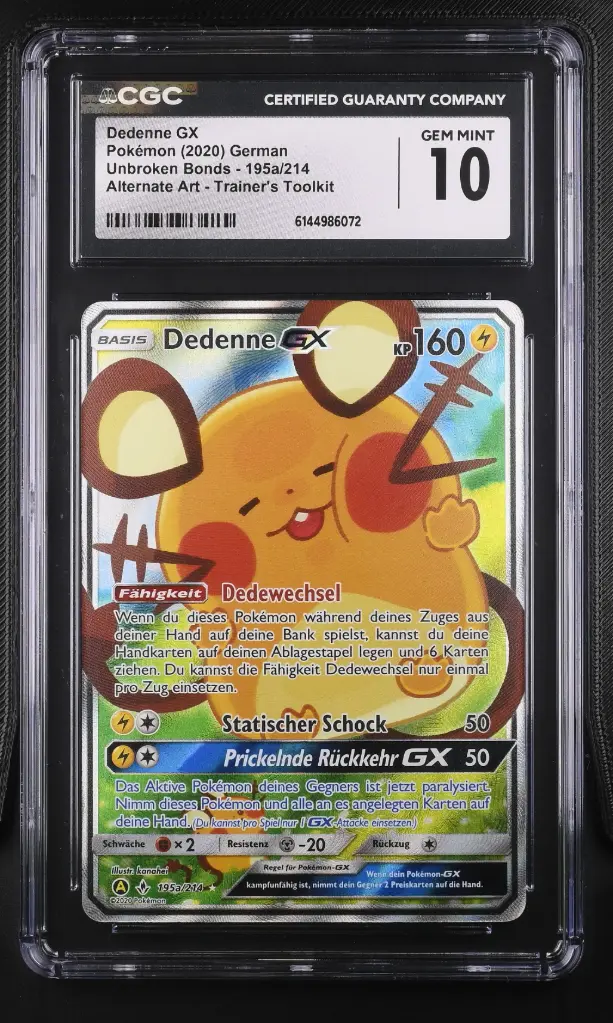 2020 Pokemon Unbroken Bonds German Dedenne GX Alternate Art Trainer's Toolkit #195a/214 CGC 10