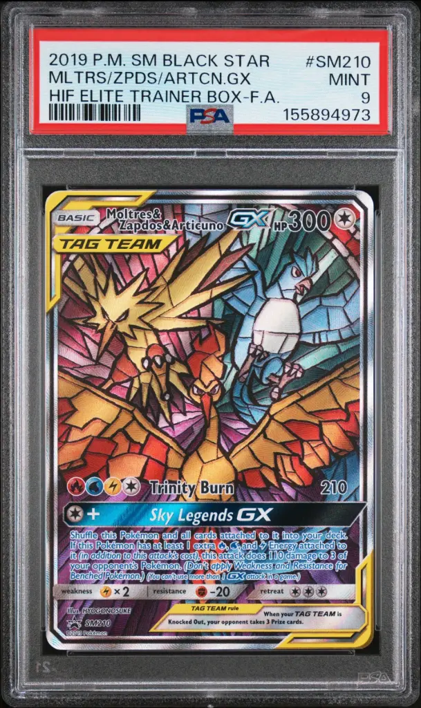 2019 Pokemon Sm Black Star Promo Full Art / Moltres & Zapdos & Articuno Gx Hidden Fates Elite Trainer Box #SM210 PSA 9