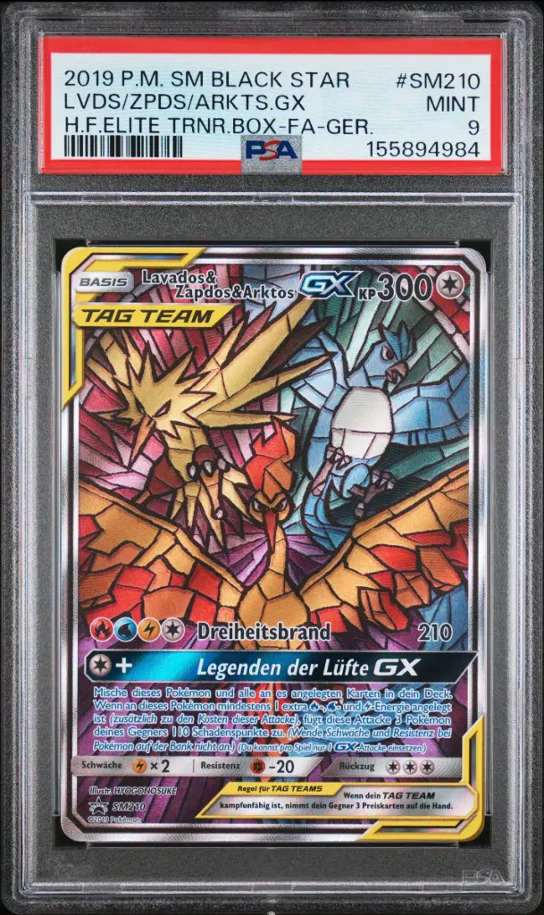 2019 Pokemon Sm Black Star Promo Full Art / Lavados & Zapdos & Arktos Gx Hidden Fates Elite Trainer Box-German #SM210 PSA 9