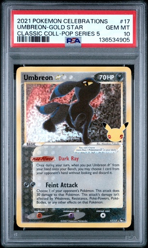 [SLAB-PSA-136534905] UMBREON-GOLD STAR 17 POKEMON CELEBRATIONS CLASSIC COLLECTION - EN - PSA GEM MT 10 - Graded Slab