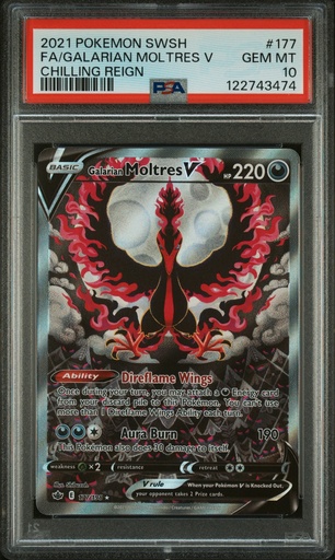 [SLAB-PSA-122743474] GALARIAN MOLTRES V 177 POKEMON SWORD & SHIELD CHILLING REIGN - EN - PSA GEM MT 10 - Graded Slab