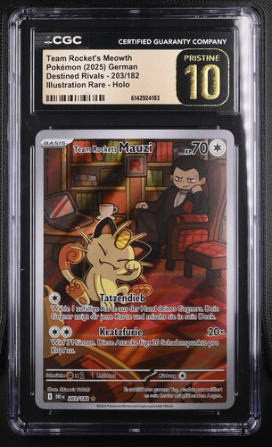 [SLAB-CGC-6142924183] Team Rocket's Meowth 203-182 Destined Rivals - GERMAN - CGC PRISTINE 10 - Graded Slab