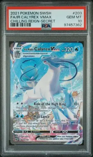 [SLAB-PSA-97457362] Ice Rider Calyrex VMAX Full Art IR Secret 203 Chilling Reign - EN - PSA GEM MT 10