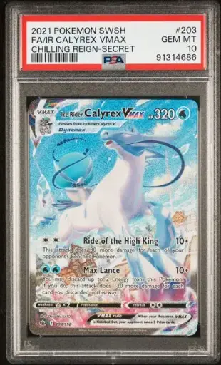 [SLAB-PSA-91314686] Ice Rider Calyrex VMAX Full Art IR Secret 203 Chilling Reign - EN - PSA GEM MT 10