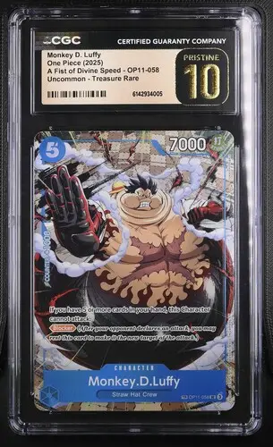 [SLAB-CGC-6142934005] Monkey D. Luffy Treasure Rare OP11-058 A Fist of Divine Speed - EN - CGC PRISTINE 10