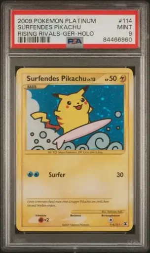 [SLAB-PSA-84466960] Surfendes Pikachu (Surfing Pikachu) Holo 114 Platinum Rising Rivals - DE - PSA MINT 9