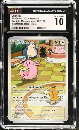 [SLAB-CGC-6042944027] Chaneira (Chansey) Illustration Rare Holo 187-167 Twilight Masquerade - DE - CGC GEM MINT 10