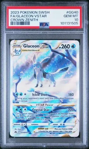 [SLAB-PSA-101131505] Glaceon VSTAR Full Art GG40 SWSH Crown Zenith - EN - PSA GEM MT 10