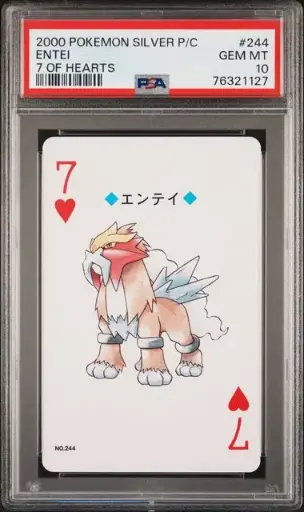 [SLAB-PSA-76321127] Entei 7 of Hearts Playing Card 244 Pokémon Silver Playing Cards - JP - PSA GEM MT 10