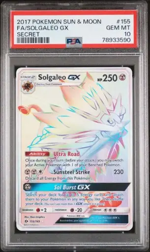 [SLAB-PSA-78933590] Solgaleo GX Full Art Secret 155 Sun & Moon - EN - PSA GEM MT 10