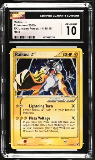 [SLAB-CGC-4079430376] Raikou Gold Star Holo 114 EX Unseen Forces - EN - CGC GEM MINT 10