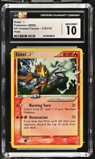 [SLAB-CGC-4079429073] Entei Gold Star Holo 113 EX Unseen Forces - EN - CGC GEM MINT 10