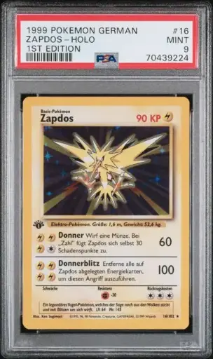 [SLAB-PSA-70439224] Zapdos (Zapdos) Holo 1st Edition 16 Base Set - DE - PSA MINT 9