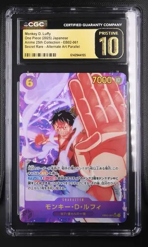 [SLAB-CGC-6142944155] 2025 One Piece Anime 25th Collection (EB-02) Japanese Monkey D. Luffy (Borderless) Alt Art #EB02-061 CGC 10 Pristine