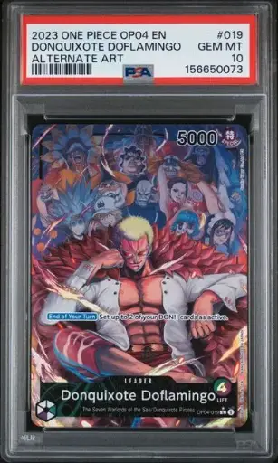 [SLAB-PSA-156650073] 2023 One Piece Op04-Kingdoms of Intrigue Donquixote Doflamingo Alternate Art #019 PSA 10