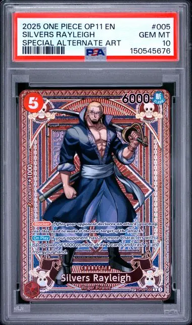2025 One Piece Op11-A Fist of Divine Speed Silvers Rayleigh Special Alternate Art #005 PSA 10