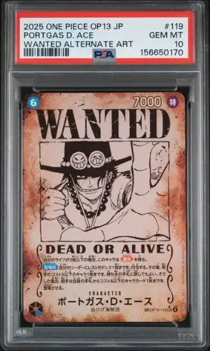 [SLAB-PSA-156650170] 2025 One Piece Japanese Op13-Carrying on His Will Portgas D. Ace Wanted Alternate Art #119 PSA 10