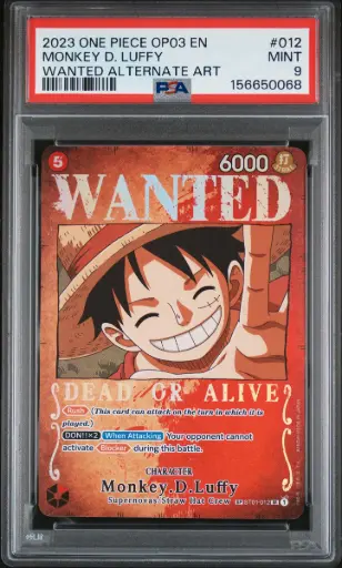 [SLAB-PSA-156650068] 2023 One Piece Op03-Pillars of Strength Monkey D. Luffy Wanted Alternate Art #012 PSA 9