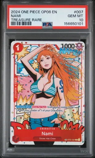 [SLAB-PSA-156650101] 2024 One Piece Op06-Wings of the Captain Nami Treasure Rare #007 PSA 10