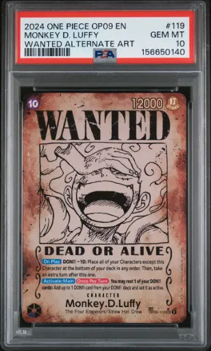 [SLAB-PSA-156650140] 2024 One Piece Op09-Emperors in the New World Monkey D. Luffy Wanted Alternate Art #119 PSA 10