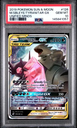 [SLAB-PSA-145841057] 2019 Pokemon Sun & Moon Unified Minds Mega Sableye & Tyranitar Gx #126 PSA 10